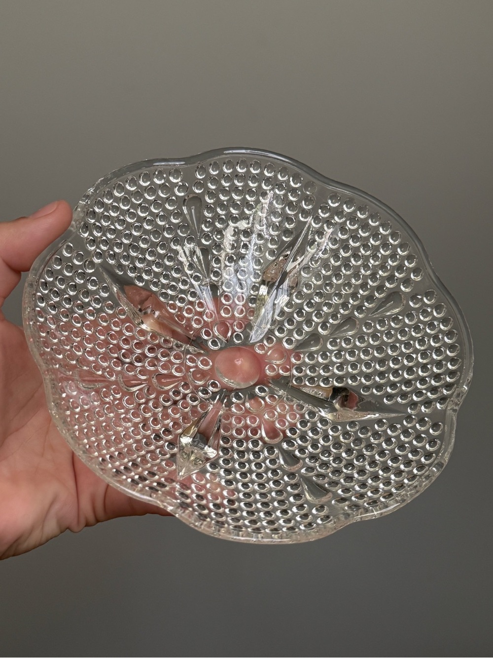 c1950s Hazel-Atlas Hobnail Teardrop Glass Footed Candy Trinket Catch-All Dish